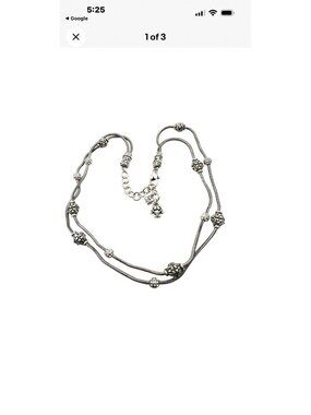 Brighton double strand station necklace. Silver Plated Two Strand Snake Chain.